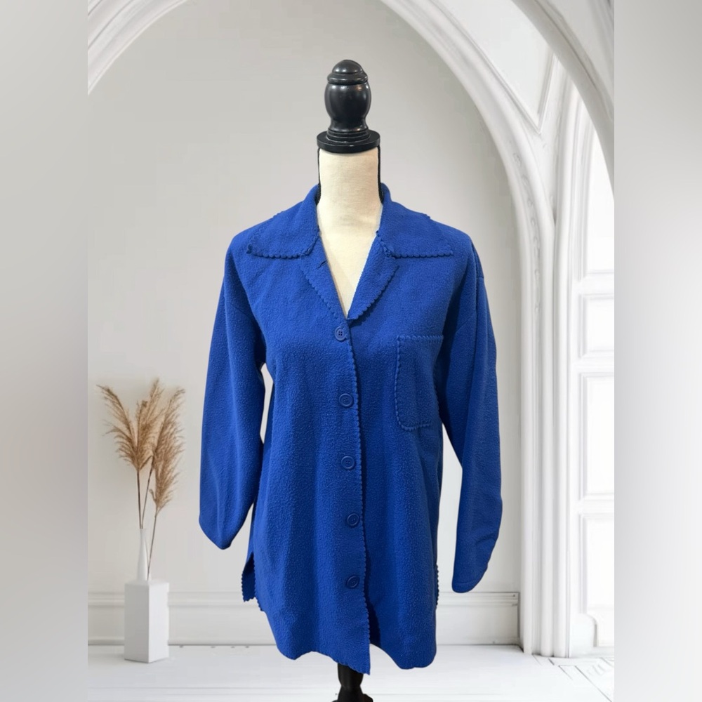 Vintage Improved Living Royal Blue Button-Front Fleece Jacket Cardigan – Size S